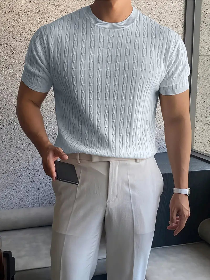 Kiril - Camiseta de Manga Corta Con uello Redondo y Punto Trenzado