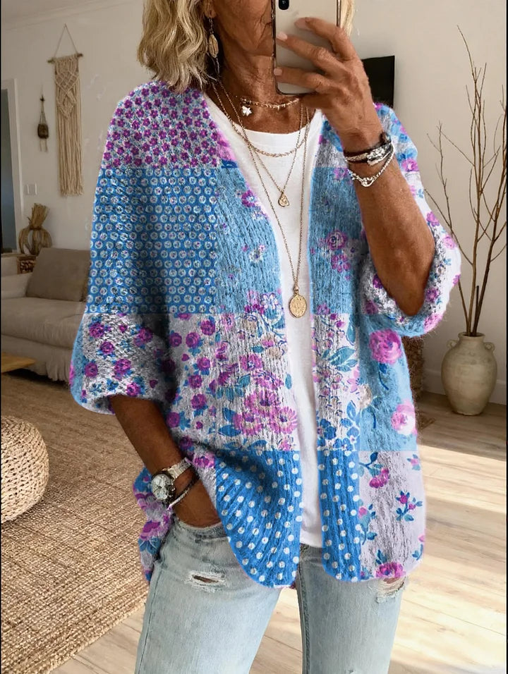 Stevena | Cárdigan De Mujer Con Diseño Floral en Patchwork Y Abertura Frontal