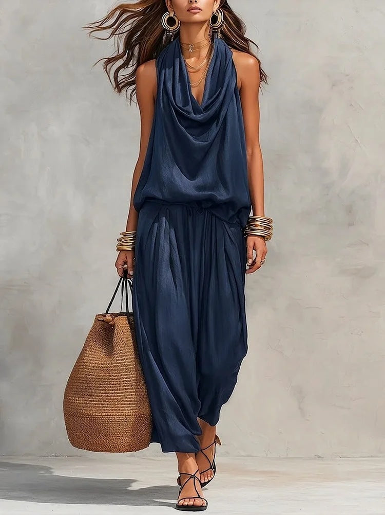 Katerina | Conjunto Drapado Cuello Halter Suelto