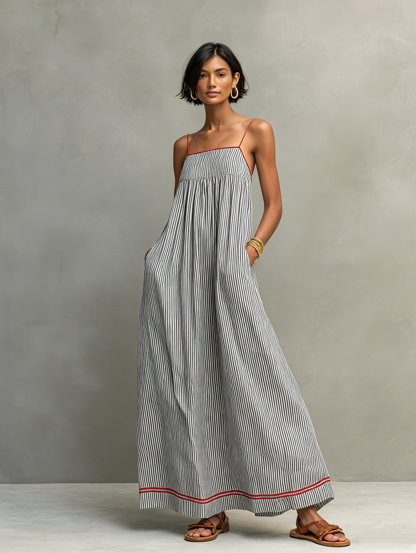 Aliyeva - Vestido Largo de Tirantes Finos a Rayas