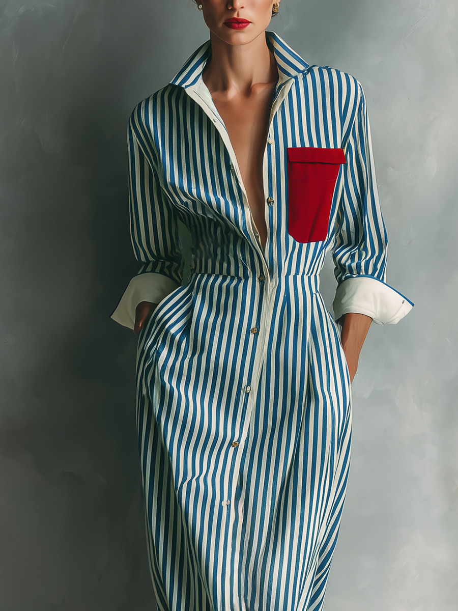 Makeda | Vestido Camisero de Manga Larga a Rayas