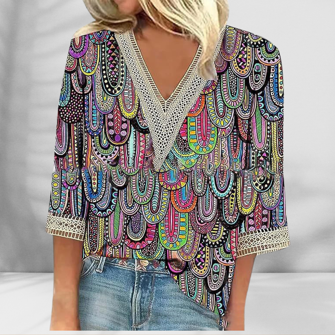 Maricela | Blusa Bohemia Estampada Con Escote en V