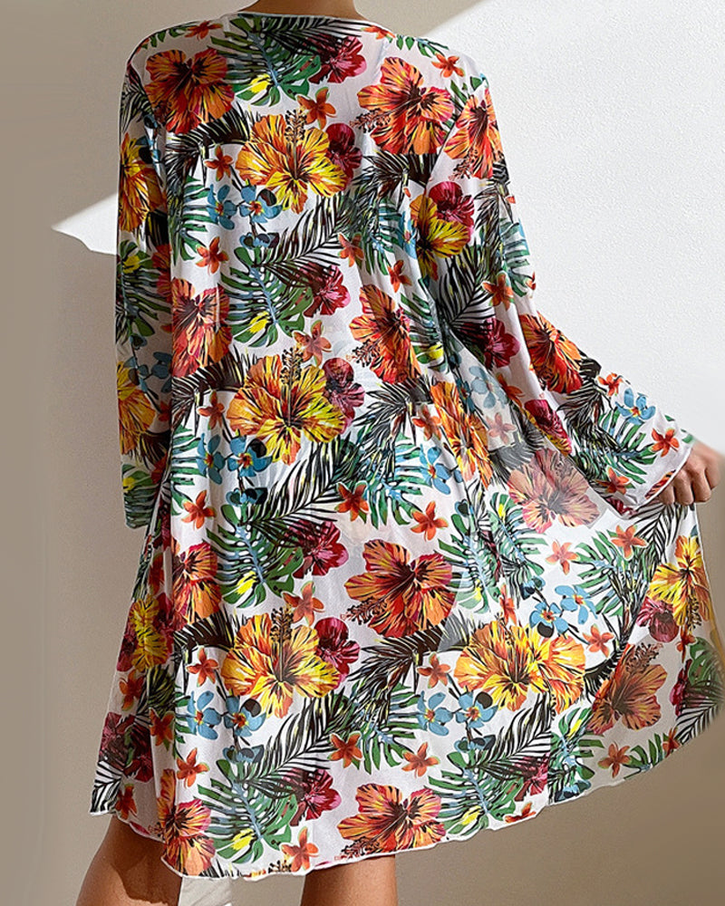 Vitoriya | Bikini Floral De Tres Piezas Con Kimono