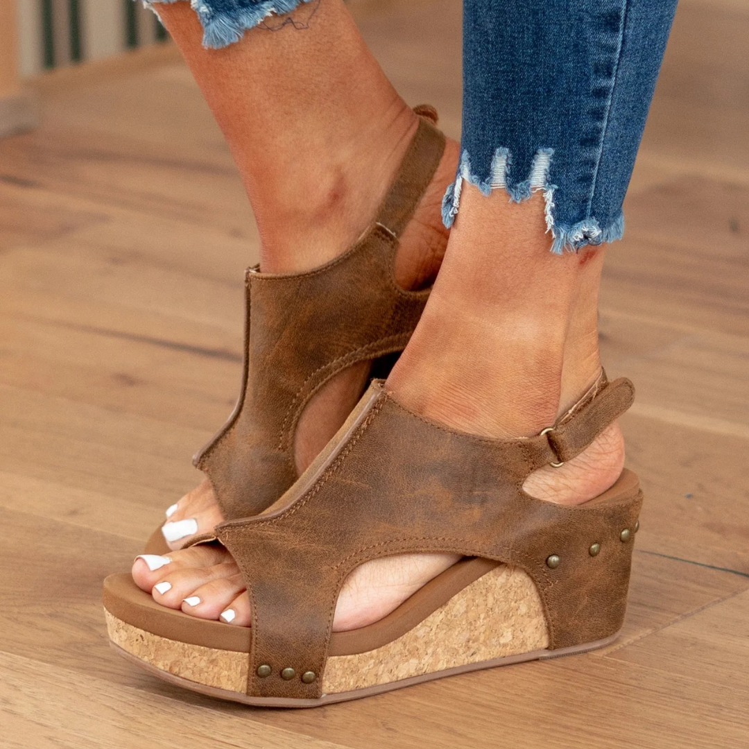 Makrina - Sandalias de Cuña Con Puntera Abierta y Tiras Traseras