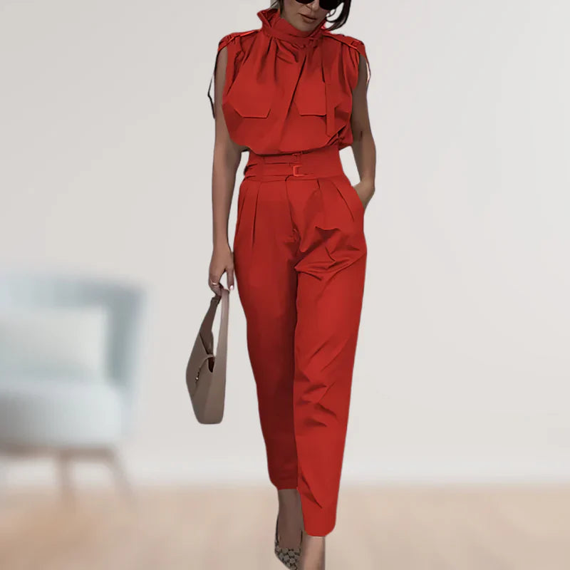 Reinhild | Conjunto Blusa Sin Mangas Pantalón Cintura Alta