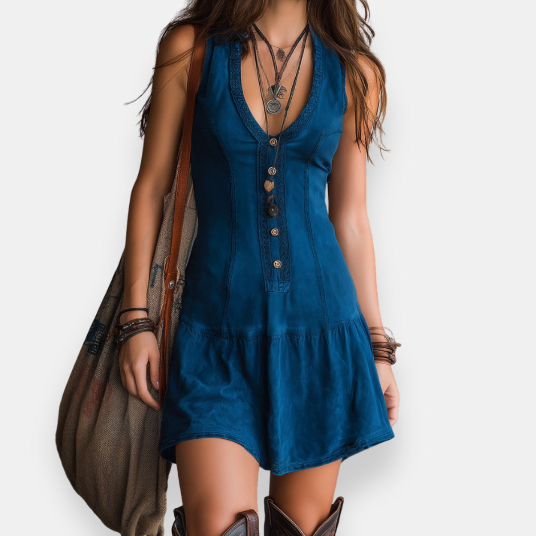 Zynnia | Vestido Mini Sin Mangas Con Botones