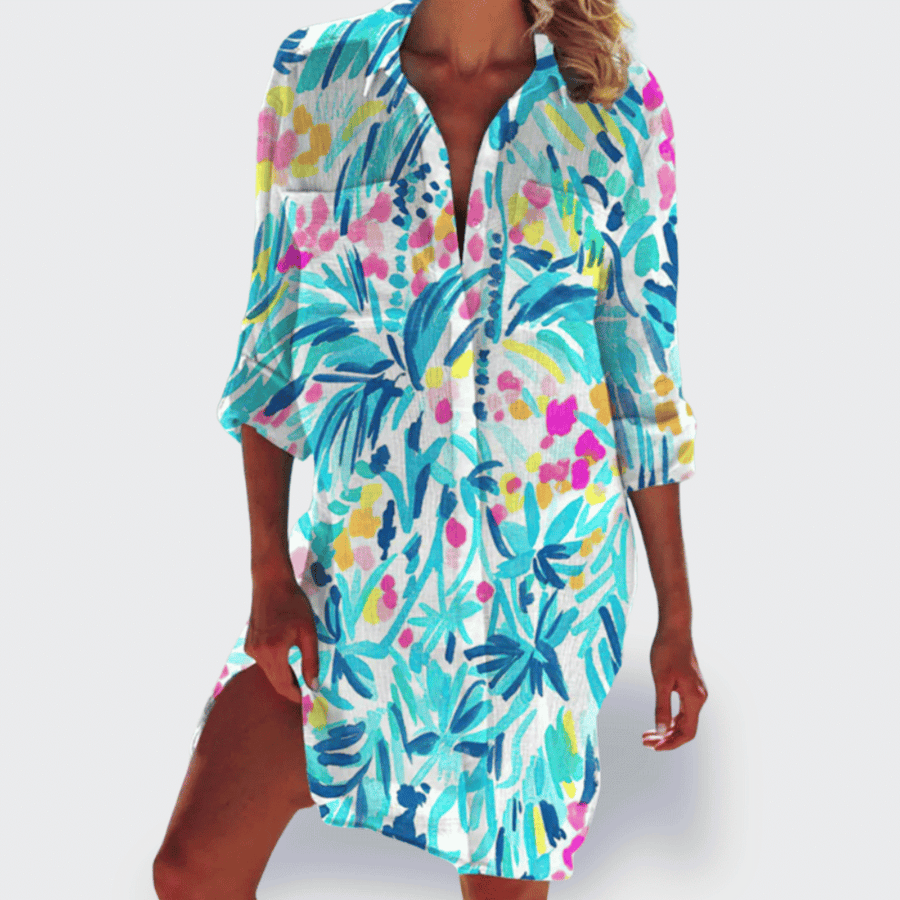 Lizonka | Vestido Camisero Estampado Marino Cuello Solapa