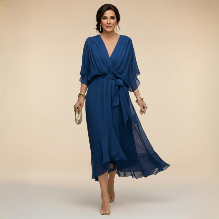 Harshani | Vestido Midi Cruzado Cuello V