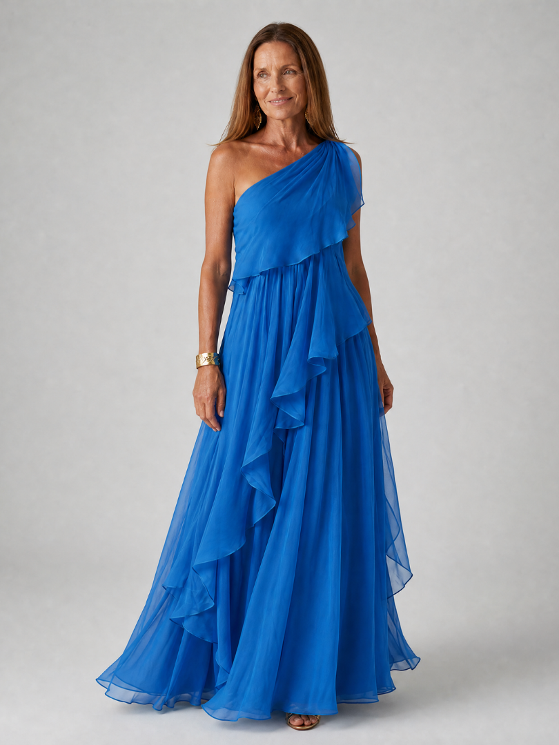 Seyma | Vestido Maxi Asimétrico Con Volantes
