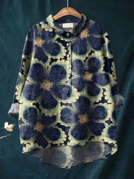 Emery - Blusa Con Estampado Floral Botones Cuello y Bolsillo en el Pecho