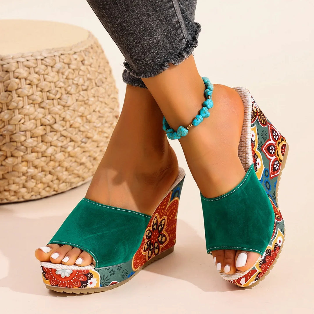 Laerke - Sandalias de Cuña Con Estampado Floral