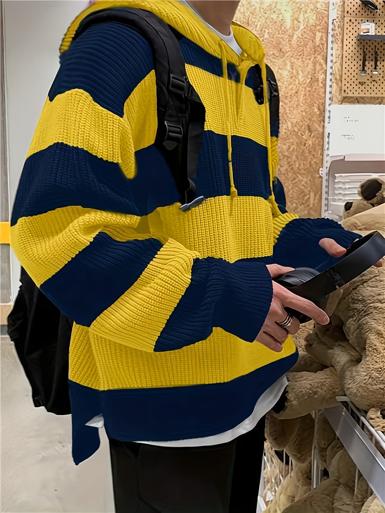Tenzin | Sudadera Con Capucha Oversize de Punto a Rayas y Manga Larga
