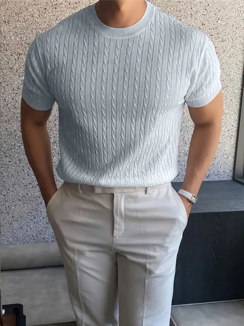 Kiril - Camiseta de Manga Corta Con uello Redondo y Punto Trenzado