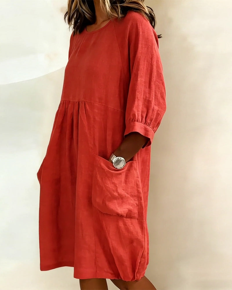 Maleesha - Vestido MIDI De Corte Holgado Con Mangas Anchas Y Bolsillos Delanteros