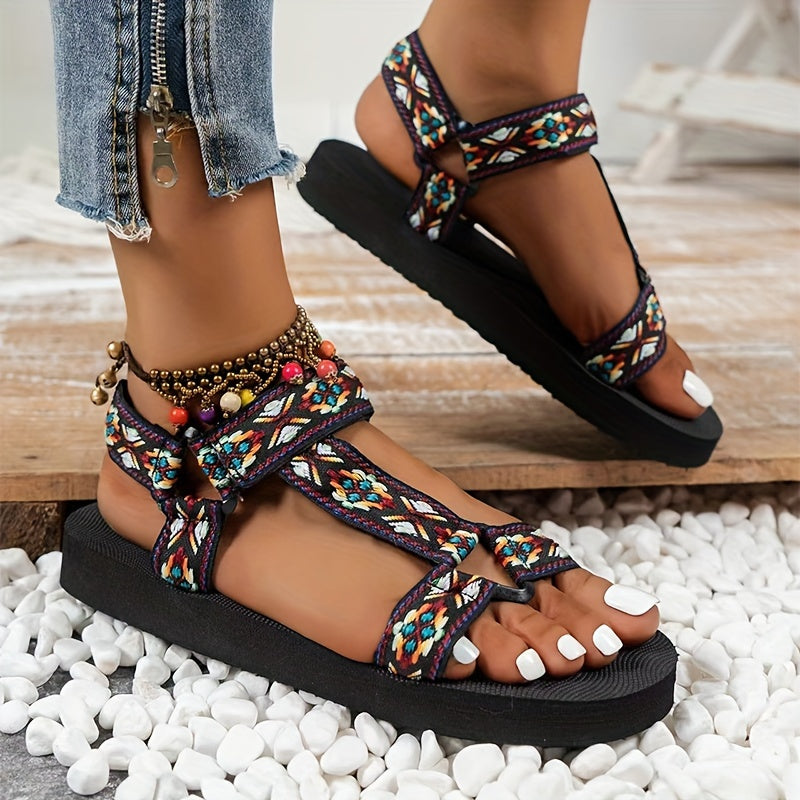 Viviana | Sandalias de Plataforma con Puntera Abierta y Tiras Estampadas