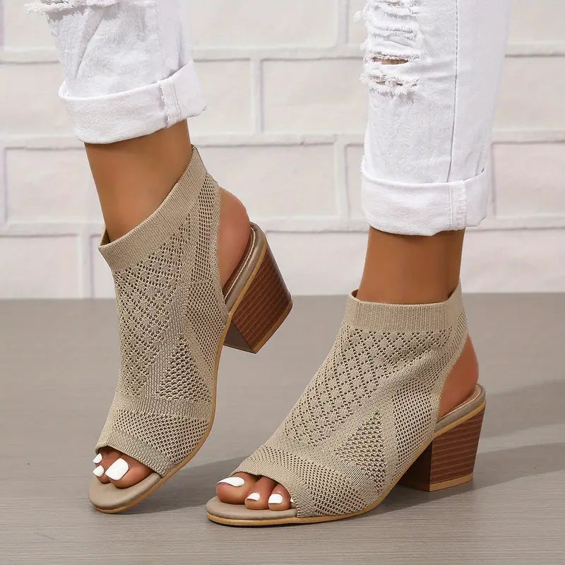 Velina | Sandalias de Talón Grueso de Punto Con Puntera Abierta