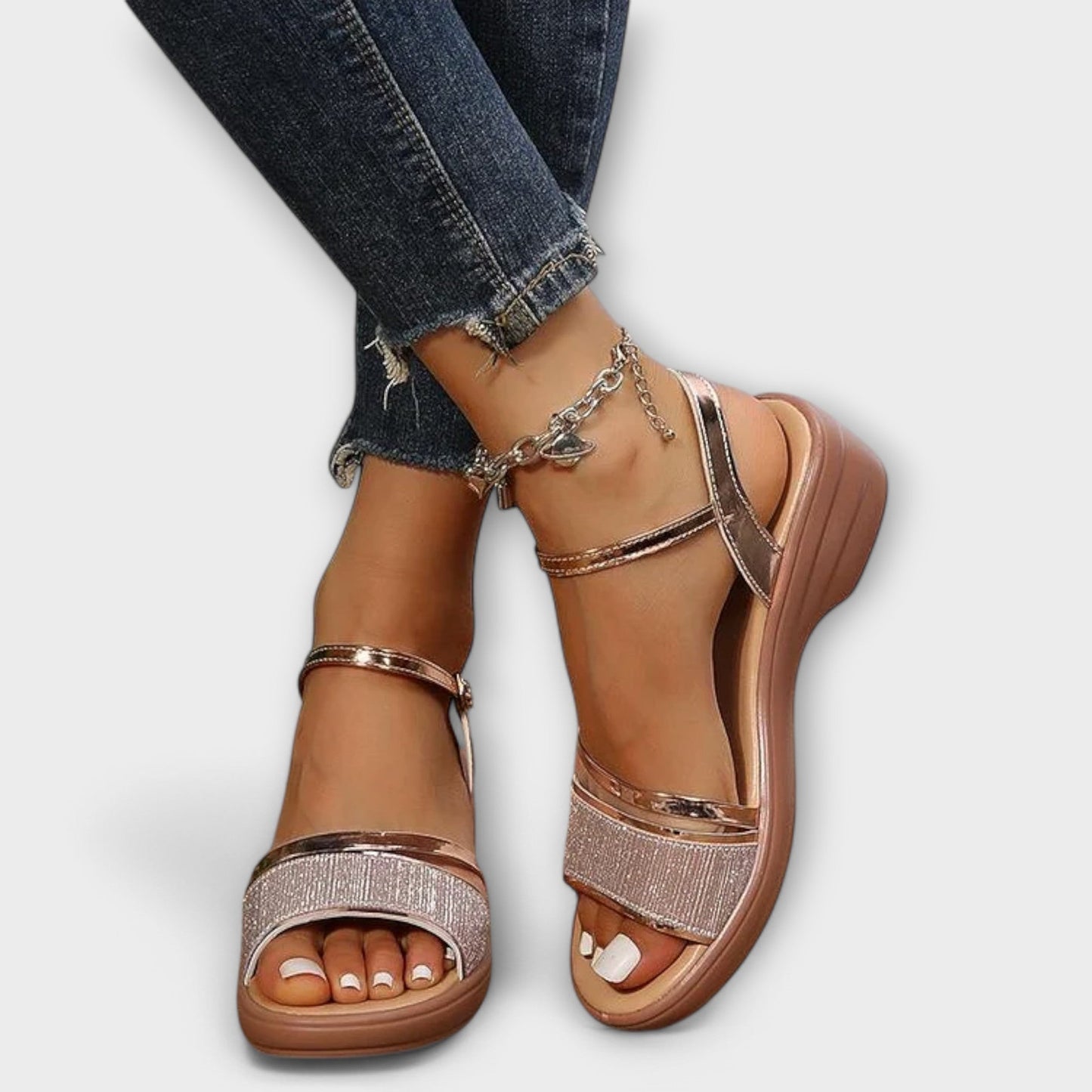 Finaya - Sandalias de Cuña Con Plataforma Tiras y Puntera Abierta