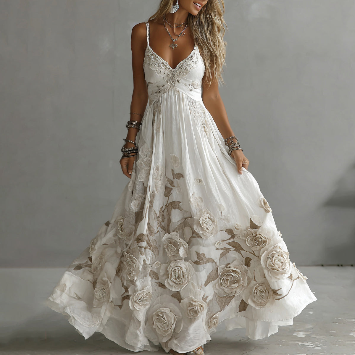 Adeluna | Vestido Maxi Bordado Floral Sin Mangas