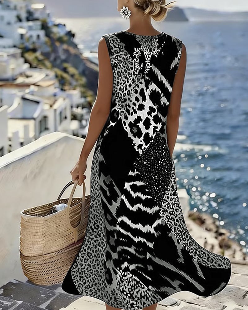 Eufrozina | Vestido midi sin Mangas con Estampado animal