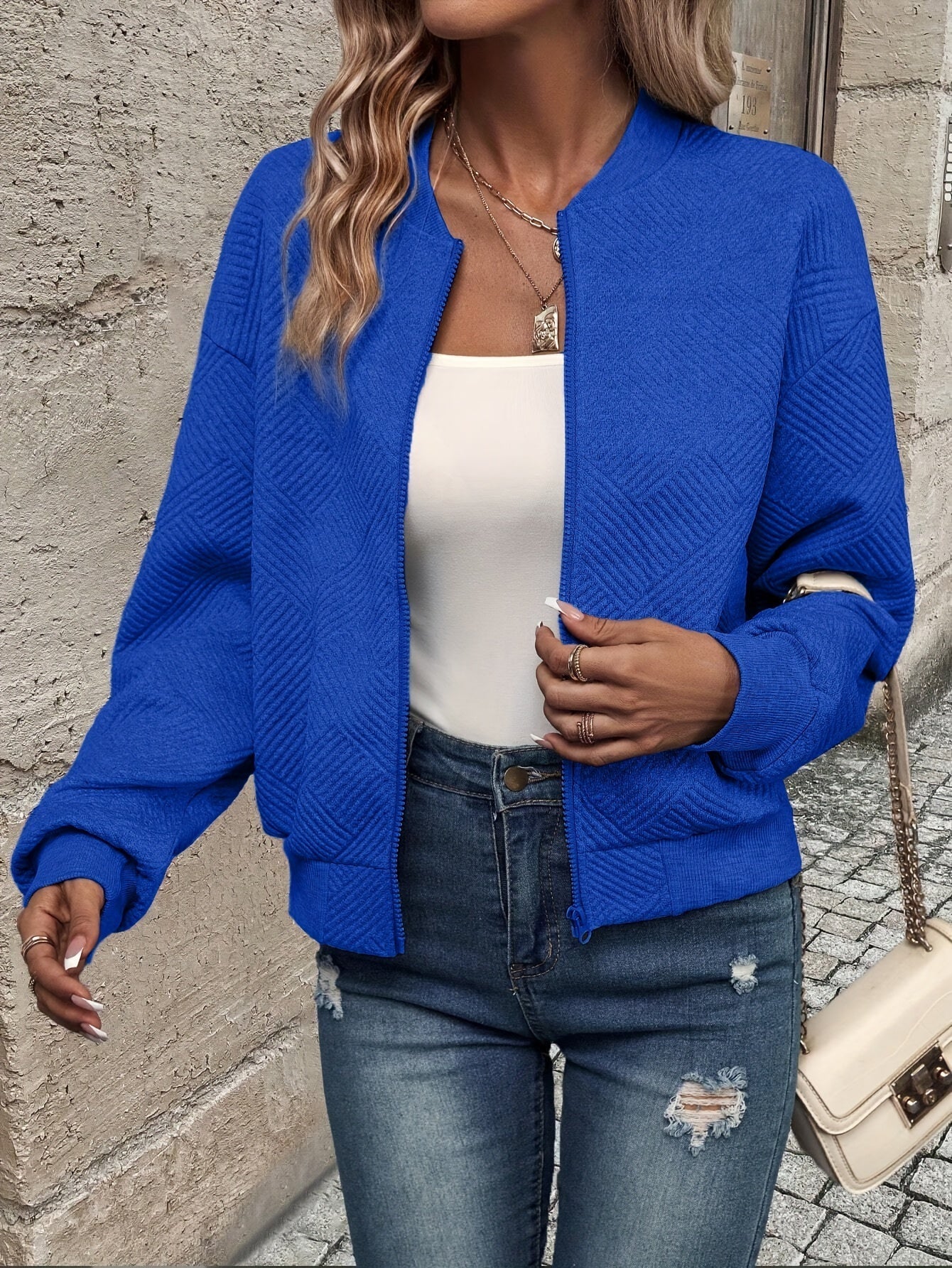 Jemma | Chaqueta Texturizada De Manga Larga Con Cremallera