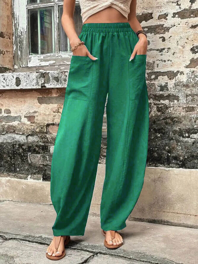 Salomee | Pantalones Informales De Corte Ancho Con Cintura Elástica Y Bolsillos