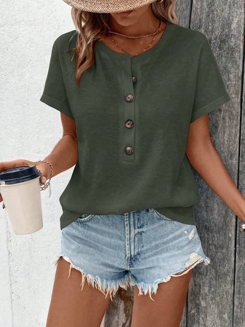 Marylou | Camiseta de Manga Corta Cuello Redondo y Botones
