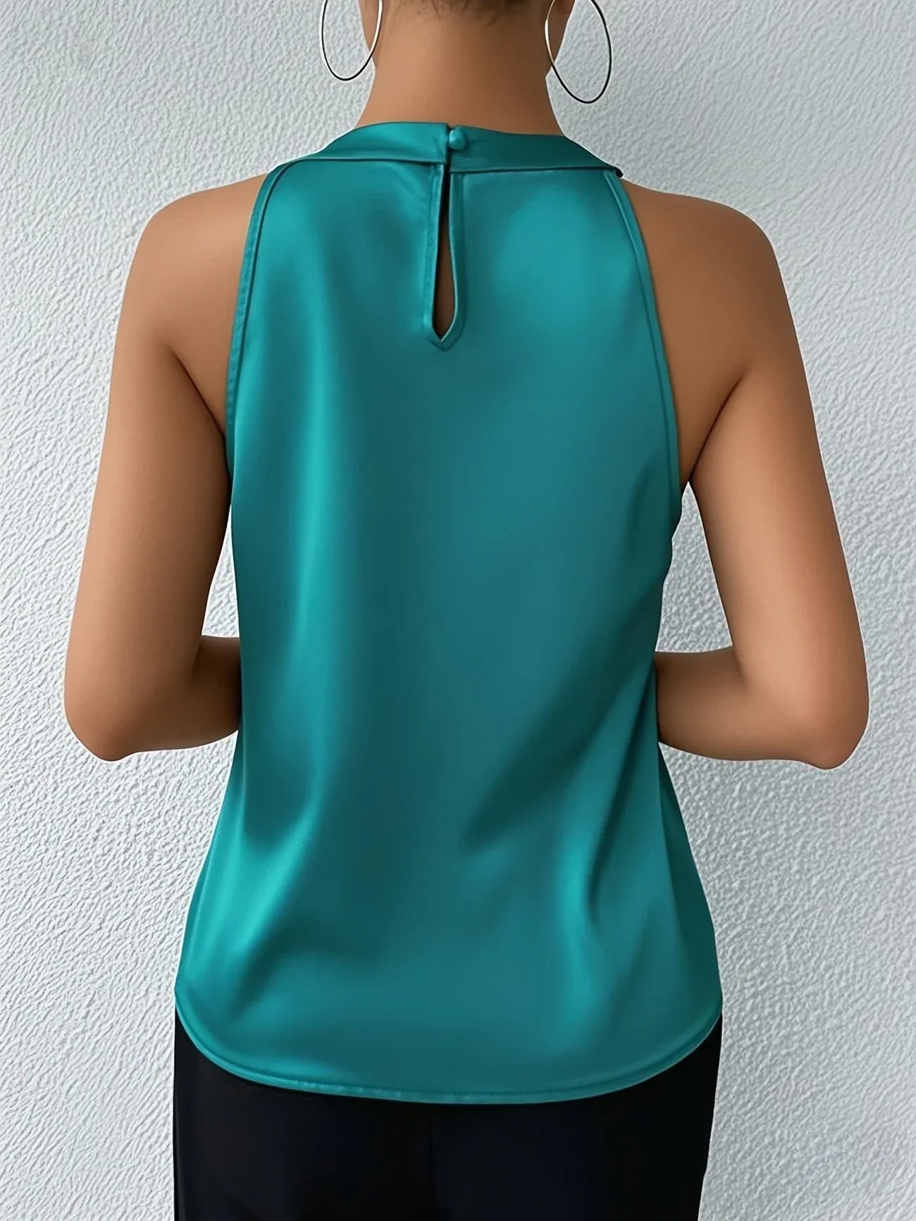 Cerys - Blusa Sin Mangas con Pliegues en la Parte Delantera y Cuello Halter