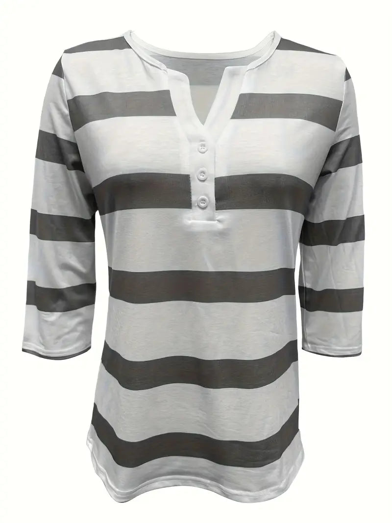 Dakota | Camiseta Henley a Rayas Con Mangas Tres Cuartos