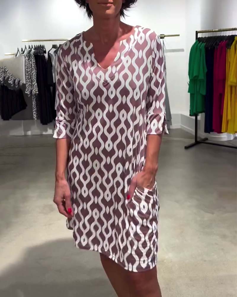 Jacqueline | Vestido midi Holgado con Estampado y Cuello en V