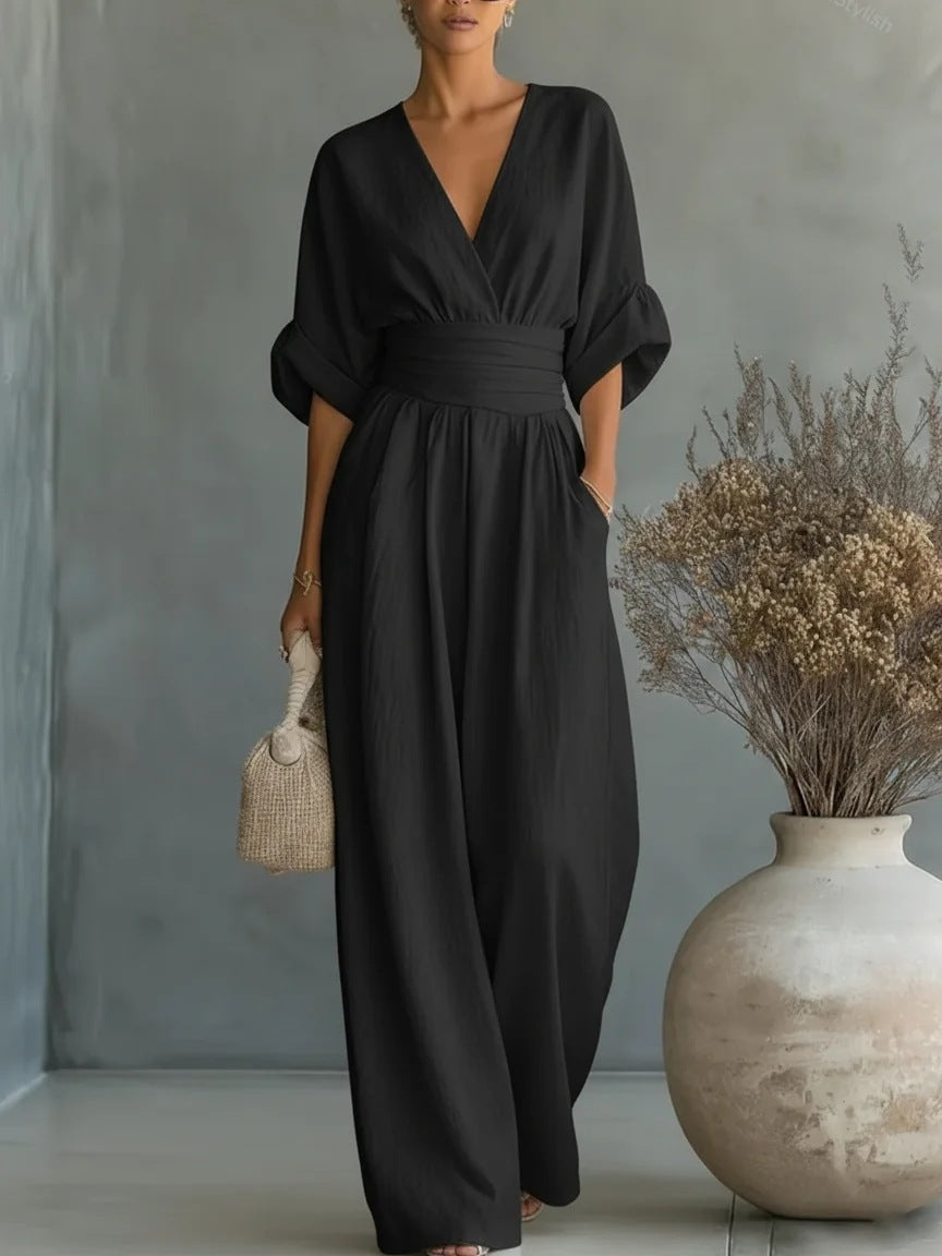 Lumamark | Mono elegante con escote en V y pierna ancha