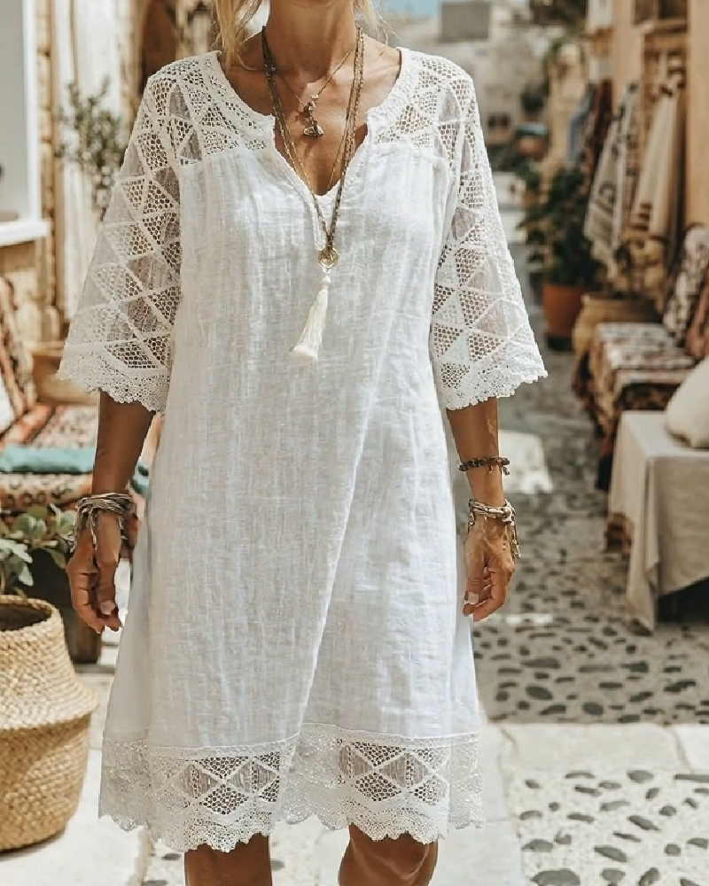 Kilina | Vestido Midi con Escote en V y Encaje