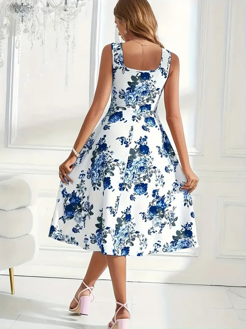 Nikolina | Vestido sin Mangas de corte en A con estampado floral