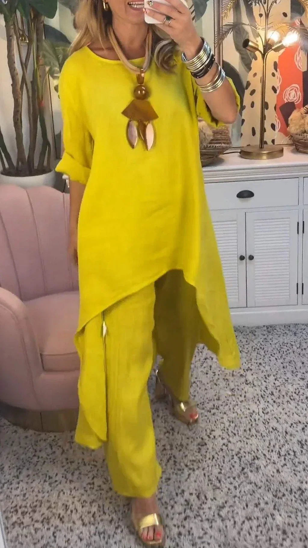 Maryla | Conjunto De Dos Piezas: Túnica Asimétrica Y Pantalones Verdes