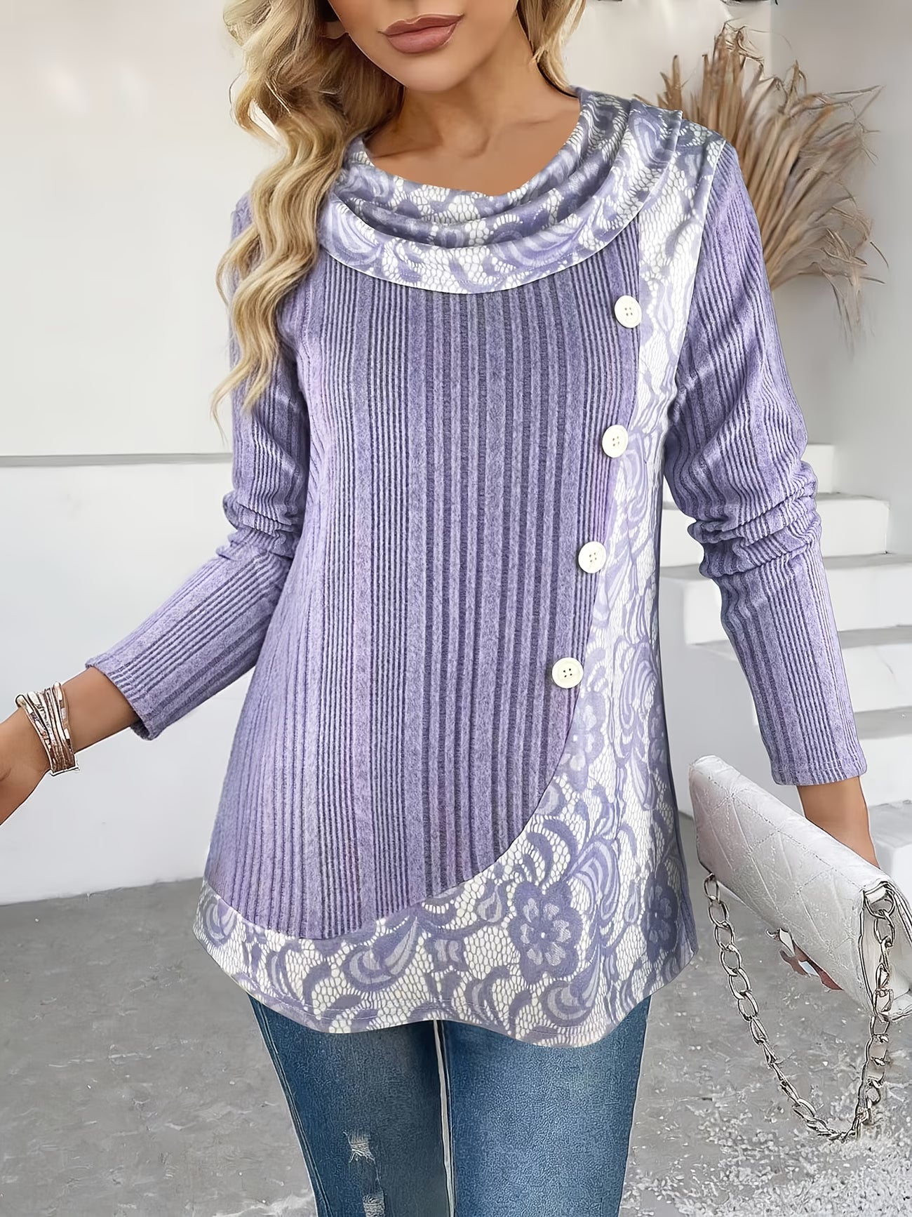 Lizeth | Túnica Estampada De Manga Larga Con Tejido Acanalado