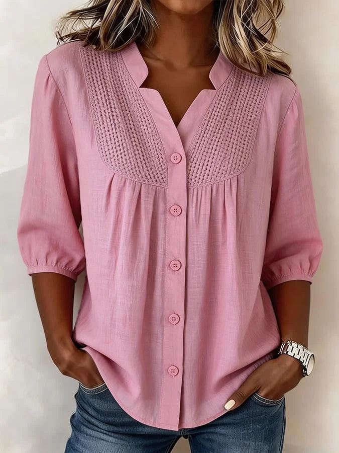 Laadina | Blusa Casual Manga Corta Botones Frente