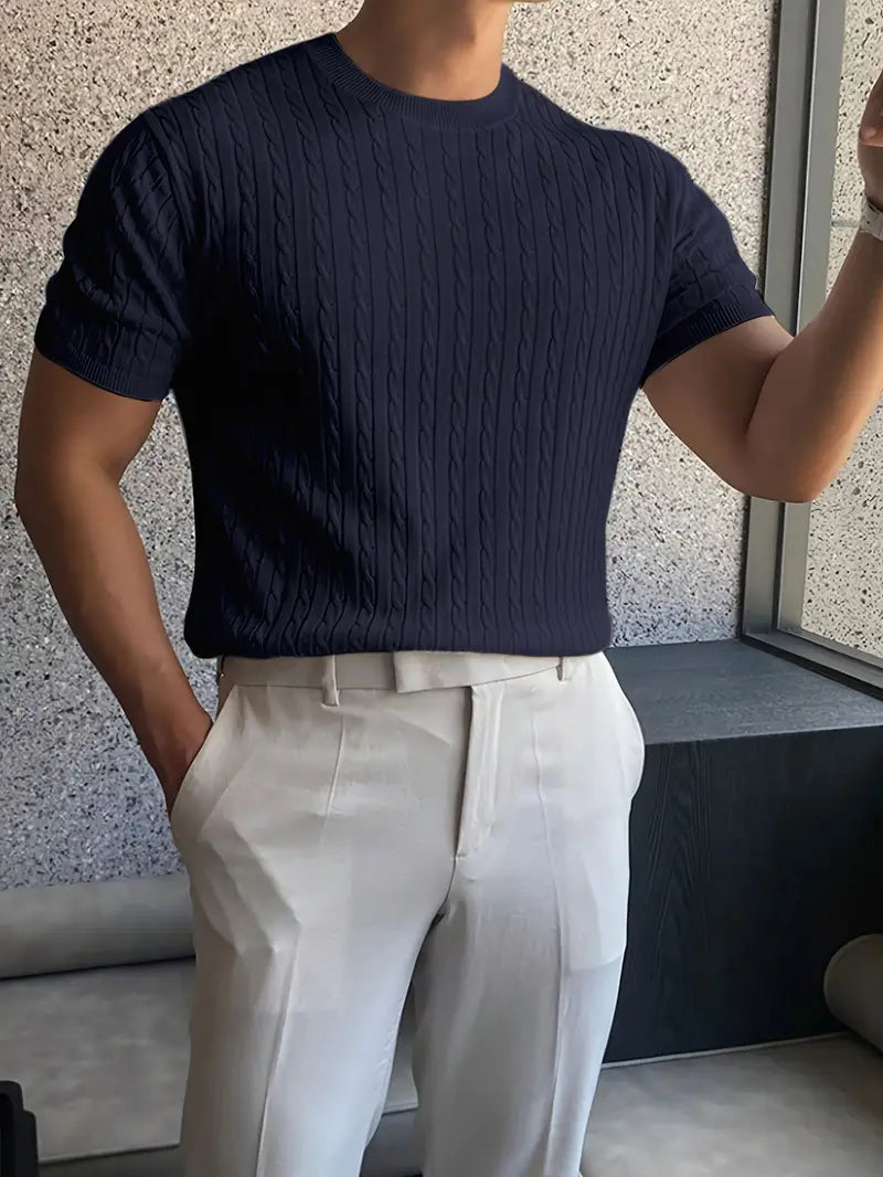Kiril - Camiseta de Manga Corta Con uello Redondo y Punto Trenzado