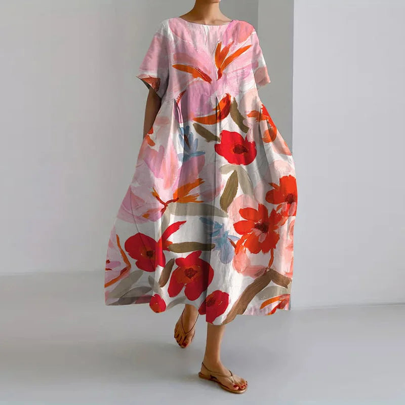 Lucasta - Vestido MIDI Holgado Con Estampado Floral Y Mangas Cortas