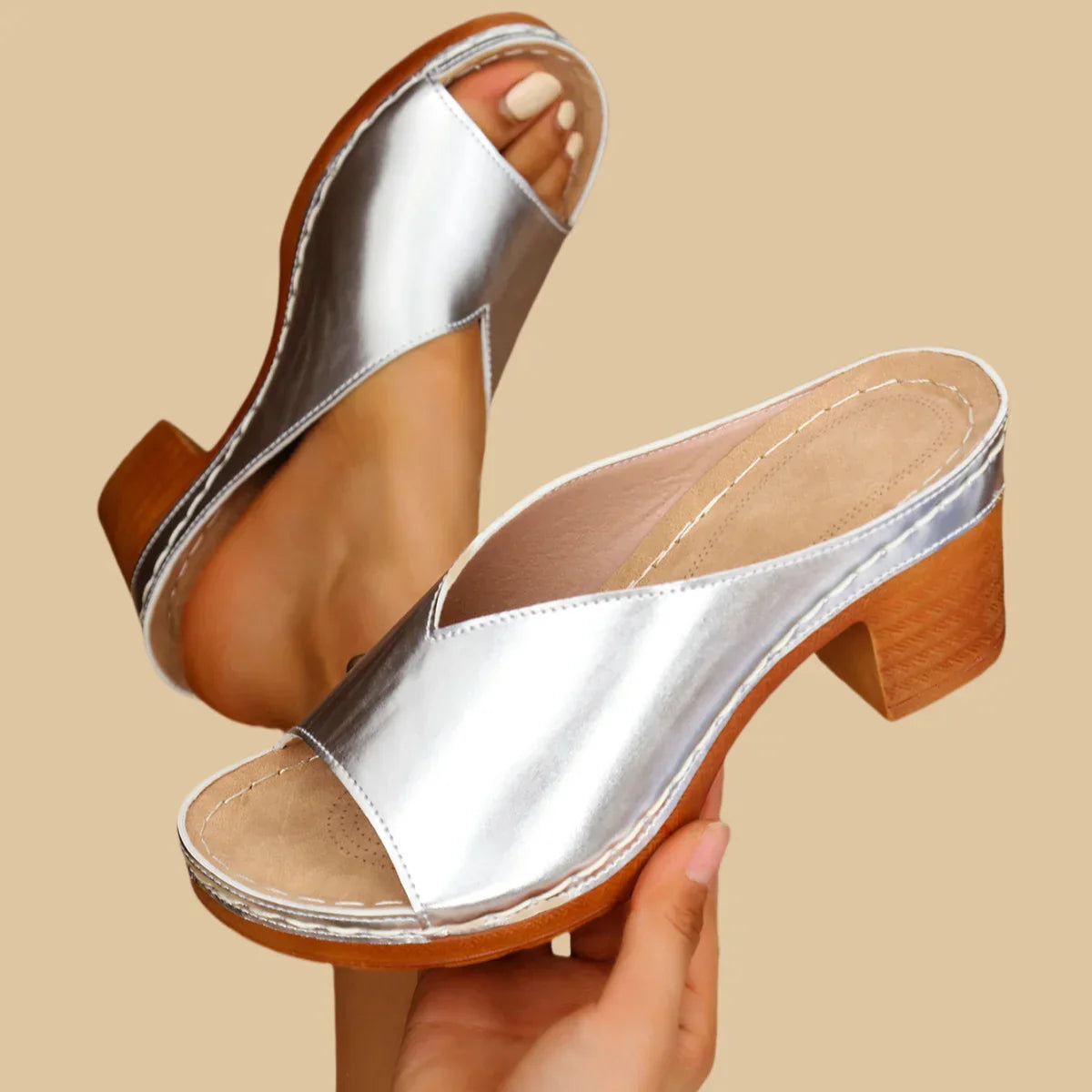 Sorina | Sandalias Tipo Mule Con Punta Abierta Y Tacón Grueso
