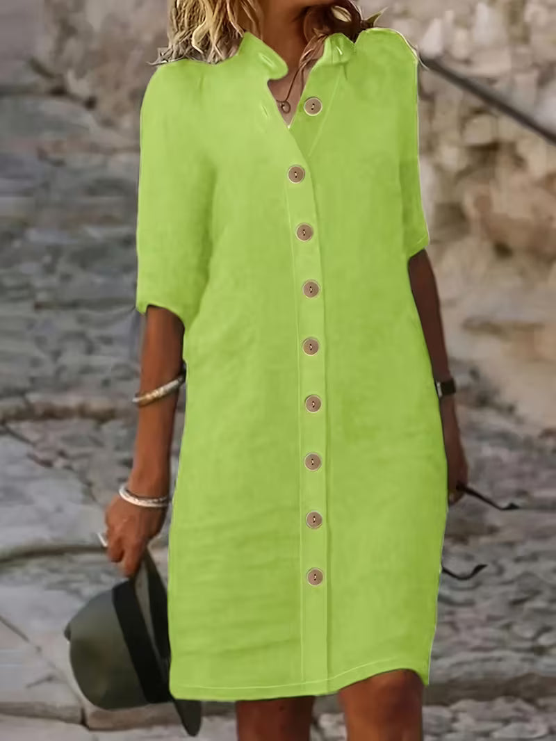 Keiniza | Vestido Camisero de Manga Corta Abotonado