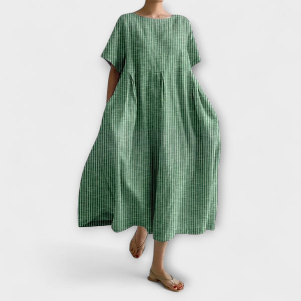Nurhan | Vestido Largo De Manga Corta a Cuadros
