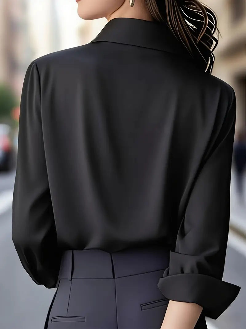 Amiliana - Blusa de Manga Larga Con Botones en la Parte Delantera