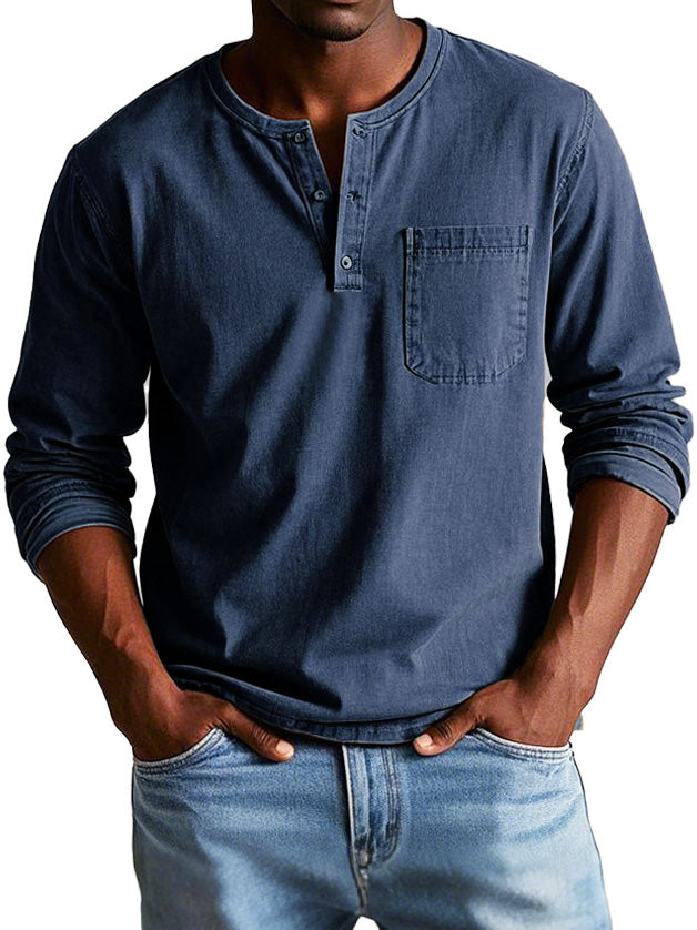 Gerry - Camisa Henley de manga Larga con Bolsillo en el Pecho