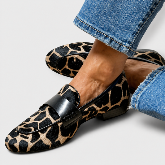 Anni | Mocasines con estampado de leopardo y tira negra
