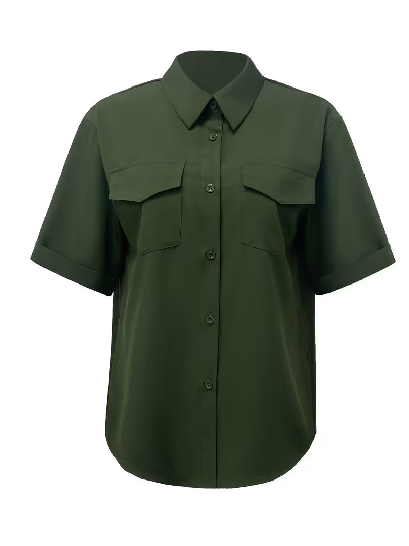 Ornilla | Blusa De Manga Corta Con Botones Y Bolsillos Delanteros
