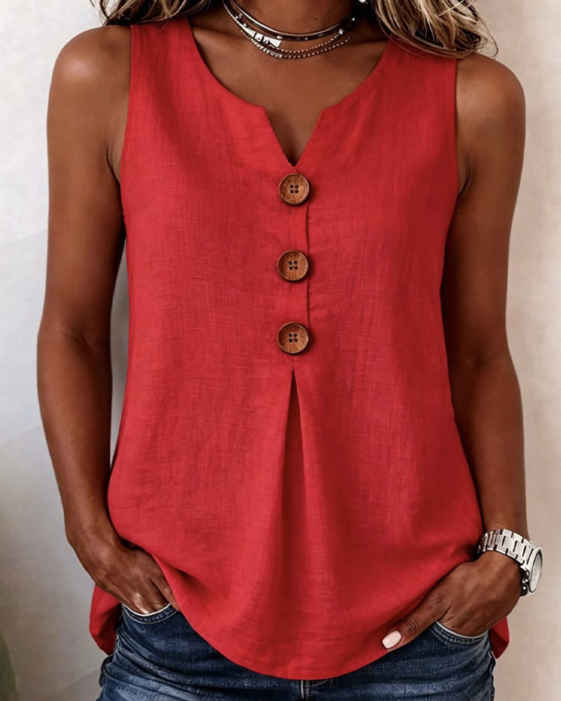Solene | Blusa sin Mangas con Pliegues y Botones en la Parte Delantera