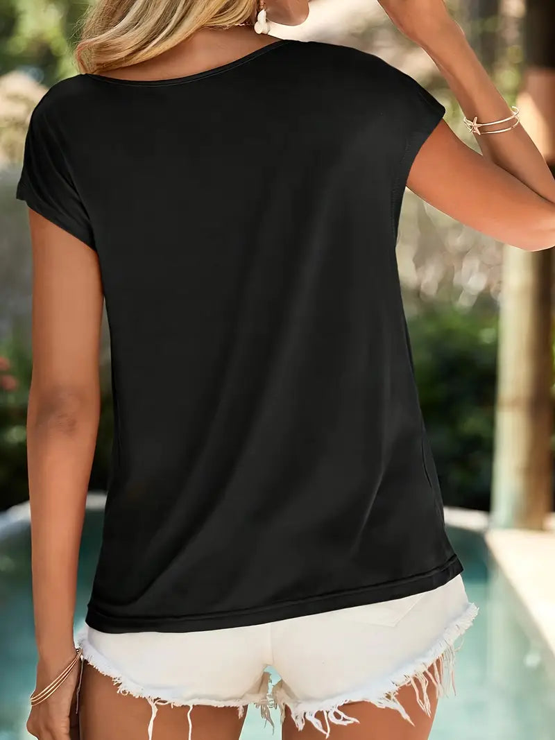Noguera | Blusa de Manga Corta Cuello Drapeado