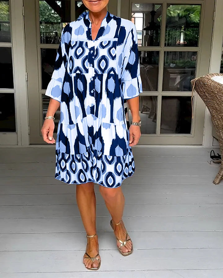 kinza | Vestido MIDI Con Estampado, Cuello en V Y Volantes