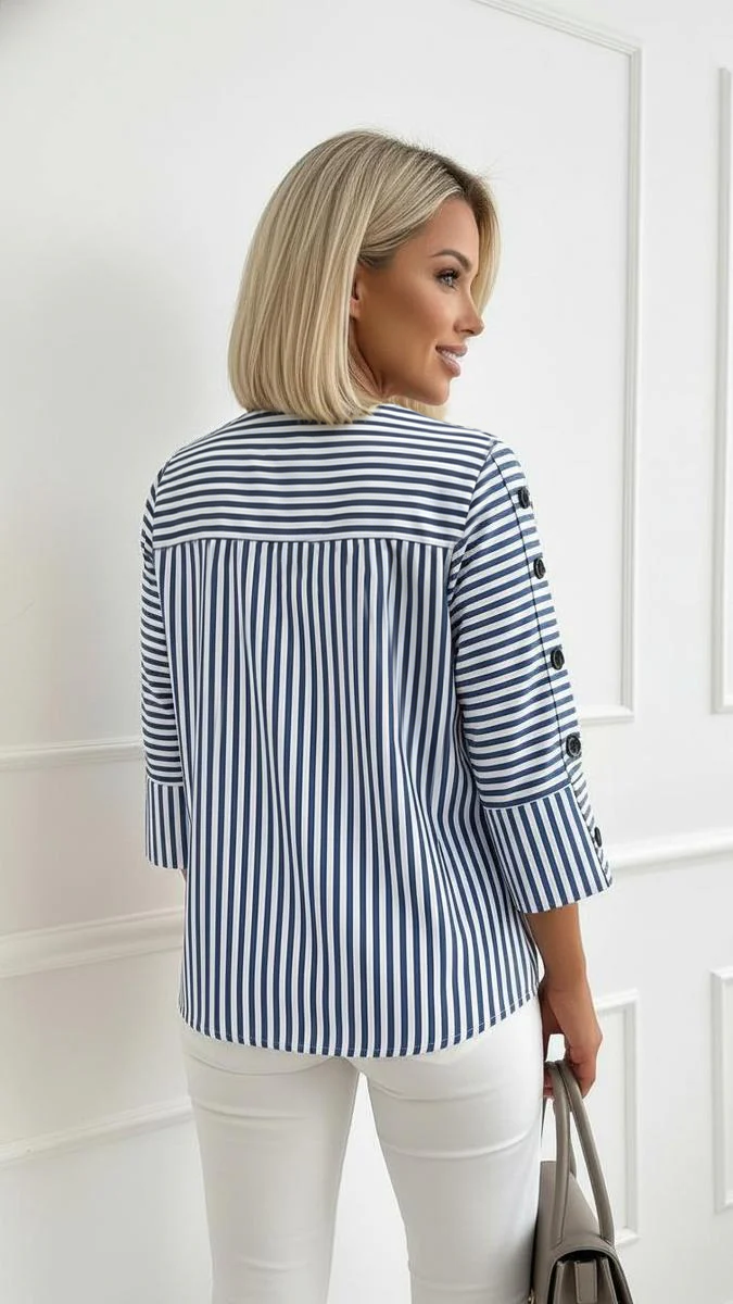Eleesa | Blusa Con Cuello en V Y Botones en Las Mangas
