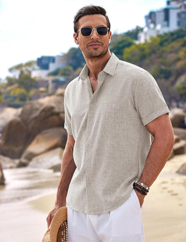 Neftali - Camisa de Manga Corta Estilo Lino