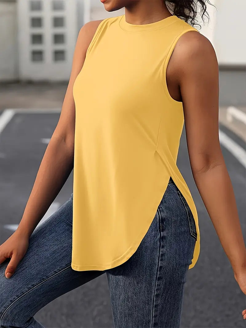 Desirae | Camiseta Sin Mangas Con Cuello Redondo Y Aberturas Laterales